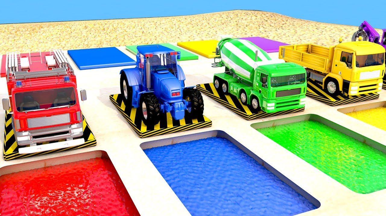 Учим цвета с помощью уличных машинок и красочных волшебных жидкостей на детской песочной площадке!