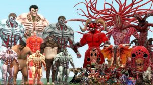 Все типы бронированных титанов из «Атаки титанов» против животных-боссов-королев из Zoochosis