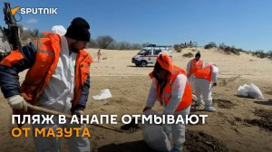 В Анапе волонтеры и спасатели снова отмывают пляж от мазута