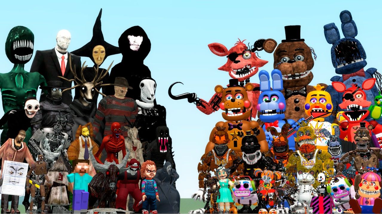 Все Интрудер, Слендермен, Обелиск (крипипаста) против персонажей FNAF главы 1–15