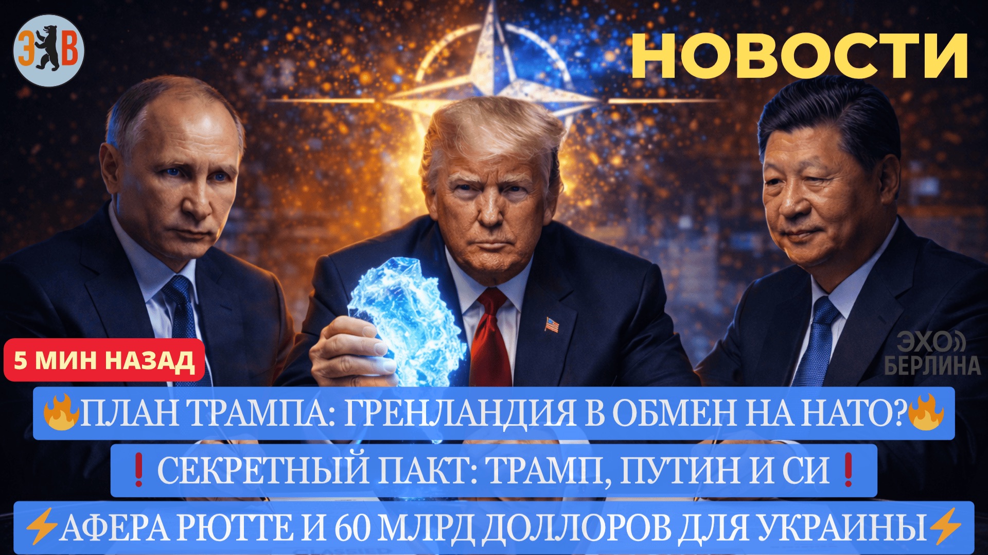 Новости Захват Гренландии через выход из НАТО. Секретный пакт Трампа с Путиным и Си. Афёра Рютте