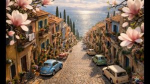 Весенний релакс у моря 🌿 Уютная улица, магнолия, кипарисы | Фоновое видео 4K для сна и отдыха