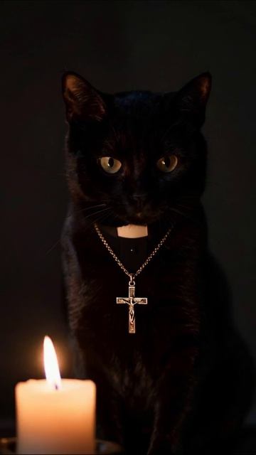 Кошка-священник в полумраке #кот #питомцы #приключения