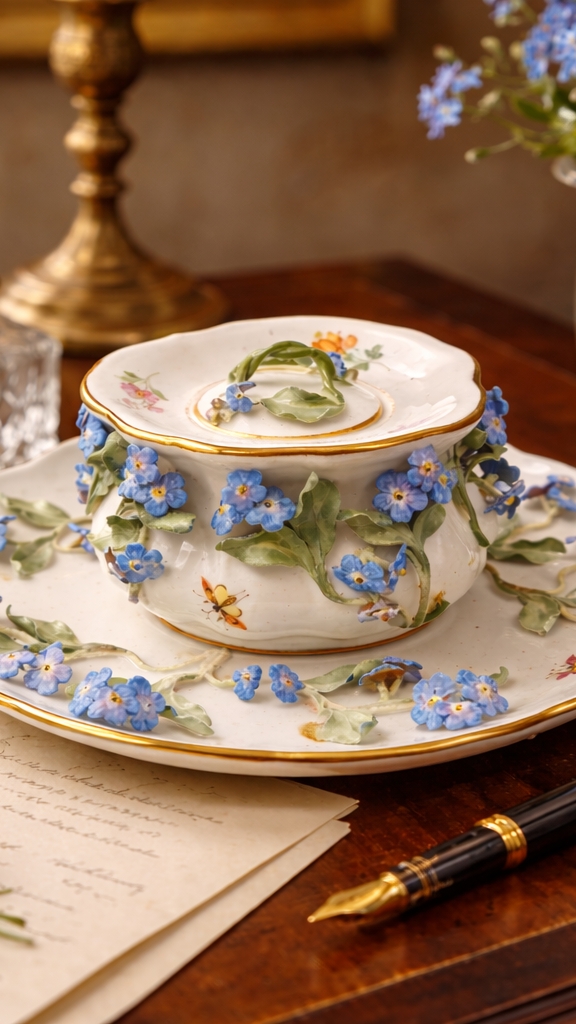 Чернильница Meissen 19 век Лепные Незабудки  94261.