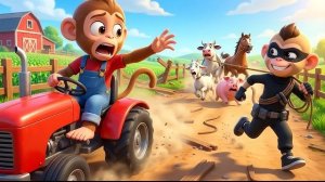 Забавная обезьянка | Воры украли животных с фермы Наны темной ночью! | Мультфильм про обезьянку