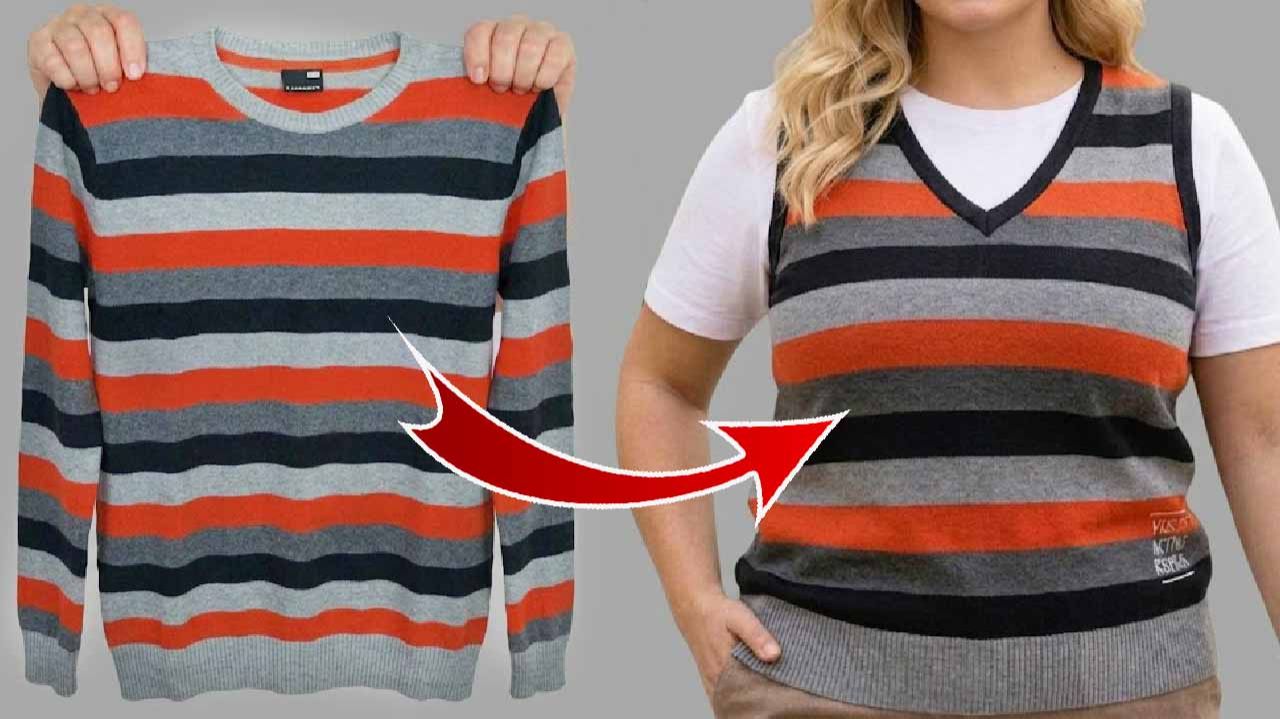 СЕКРЕТ РАСКРЫТ🔥 Как превратить старый свитер в стильную жилетку за 10 минут