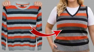 СЕКРЕТ РАСКРЫТ🔥 Как превратить старый свитер в стильную жилетку за 10 минут