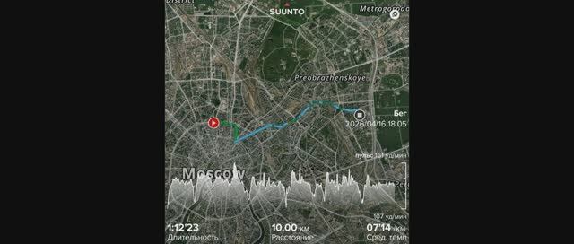 Бег с работы домой 16.04.2026 10км