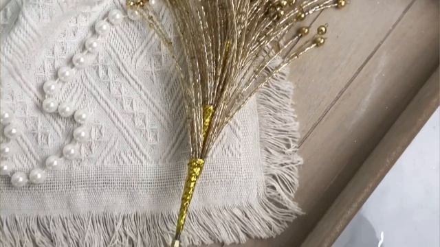 Ёлочная верхушка ЗОЛОТОЙ ЭГРЕТ бисер пластик проволока 36 см 1161235