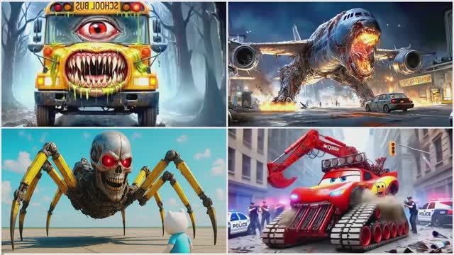 МАКВИН ЭКСКАВАТОР против МОНСТР АВТОБУС и СКЕЛЕТ — Битва в Зараженном Небе EXE 🚜💀🌌