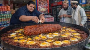 Знаменитый афганский Чапли-кебаб. Кебаб с яйцами. Кебаб с оливками. Уличная еда в Афганистане