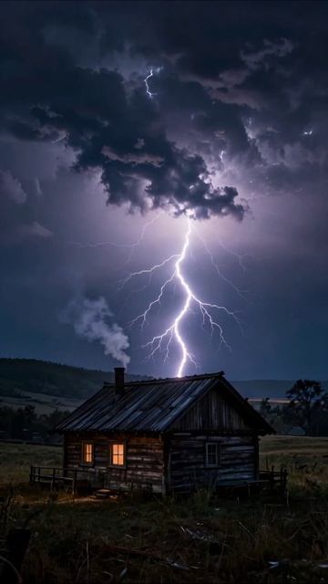 Молния над ветхим домом в бурю природа молния буря