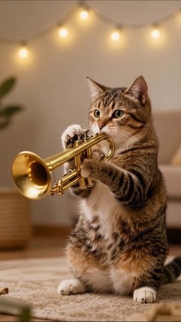 Кот играющий на трубе: музыкальный момент! кот музыка видео