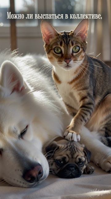 Можно ли выспаться в коллективе, где один всегда «в ресурсе»?! 🐶 🐱 🐶 😴 ❤️