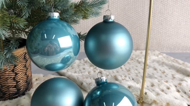 Набор стеклянных шаров матовых и глянцевых, арктический голубой mix, 100 мм, 4 шт., 2000193