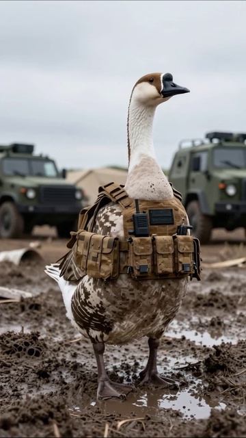 Смешной утёнок в бронежилете на поле #утка #победа #военныеприключения