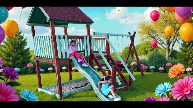 Алиса с друзьями на даче : прыжки качели и веселые игры!