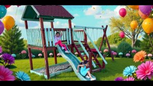 Алиса с друзьями на даче : прыжки ,качели и веселые игры!