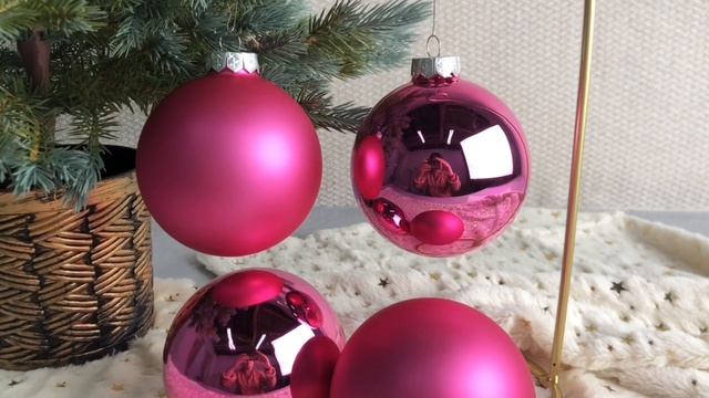 Набор стеклянных шаров матовых и глянцевых, цвет: фуксия, 100 мм, 4 шт., 141625