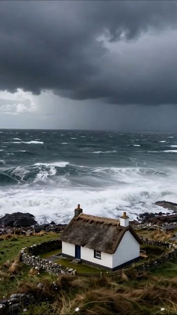 Штормовое побережье: уединенный домик у моря природа шторм пейзаж