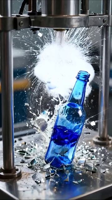 Разрушение стеклянной бутылки под прессом разрушение эксперимент креатив