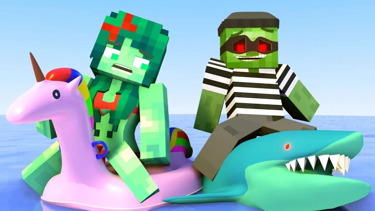 Жизнь Зоммы и ЗомБо - Серфинг с акулами. Майнкрафт Мультик
