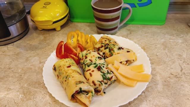 Вкусный Завтрак.Блины с припеком.