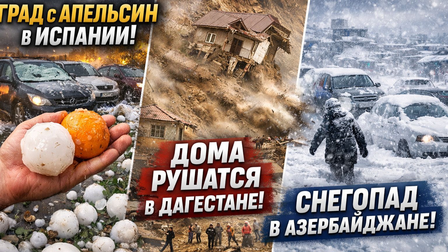 ГРАД КАК АПЕЛЬСИНЫ! ДАГЕСТАН УХОДИТ ПОД ЗЕМЛЮ! СНЕЖНЫЙ УДАР ПО АЗЕРБАЙДЖАНУ!