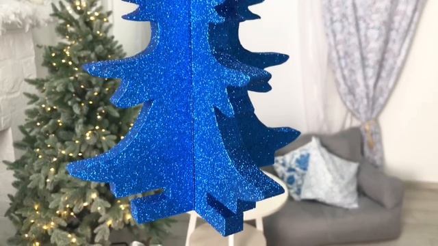 Елочное украшение ЁЛОЧКА ОБЪЕМНАЯ 3D с блестками пеноплекс синяя 25 см ЕН-250-син