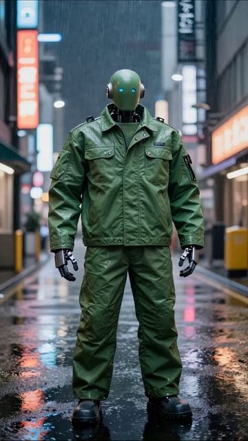 Киборг в дождливом городе роботы киберпанк технологии