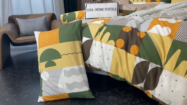 Комплект постельного белья на резинке Делюкс Сатин 100% хлопок «Яркая геометрия»