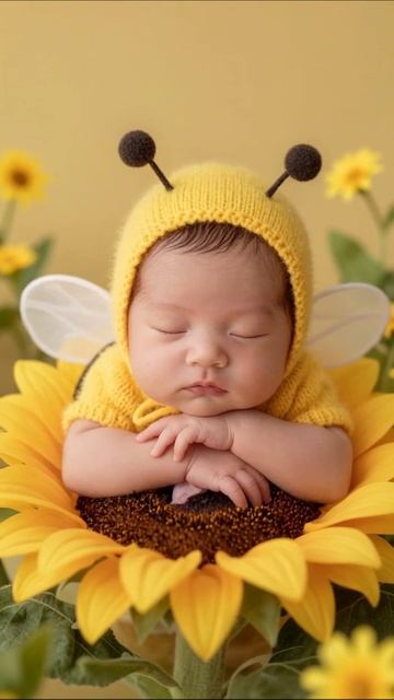 Младенец-пчёлка в цветах подсолнечника #младенец #креатив #фотовдохновение
