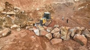 OMG!! Massive Bulldozer Excavator Huge Rock Moving Clearing Basic Mountain Road Construction