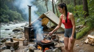 Одиночный поход с палаткой на берегу реки. Дикая кухня.