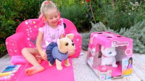 Nastya and magic drawing in color paints