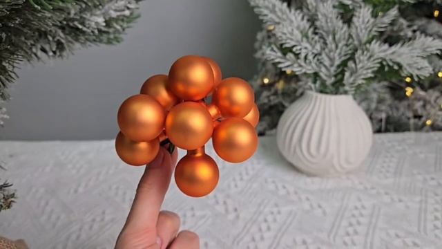 ГРОЗДЬ стеклянных матовых шариков на проволоке 12 шаров по 25 мм цвет: оранжевый шёлк 2000659