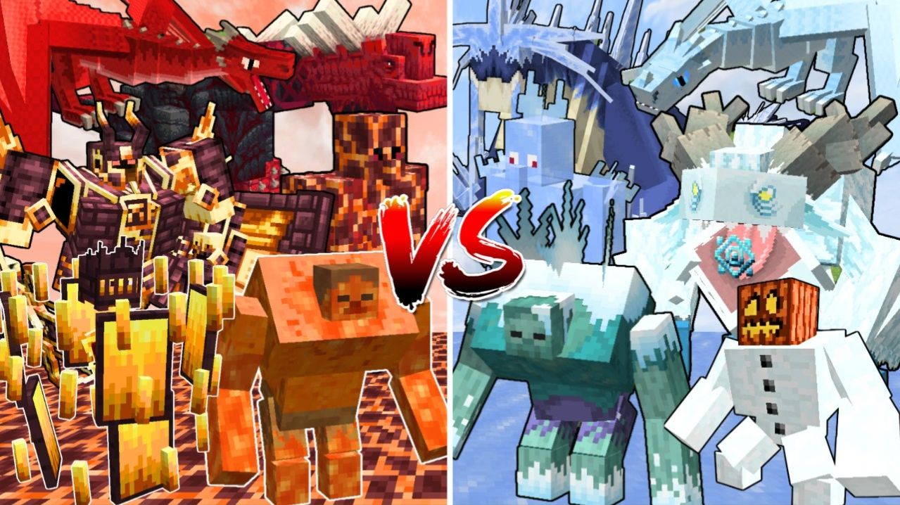 Все Огненные МОБЫ vs Ледяных МОБОВ в Minecraft Битва Мобов!