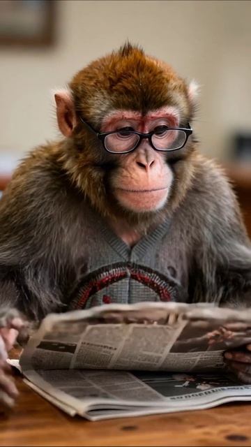 Умный шимпанзе за чтением газеты мозг животные юмор