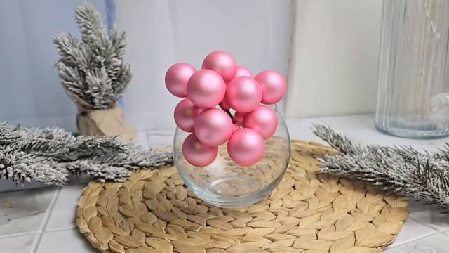 ГРОЗДЬ стеклянных матовых шариков на проволоке 12 шаров по 25 мм цвет: розовое конфетти 2000715