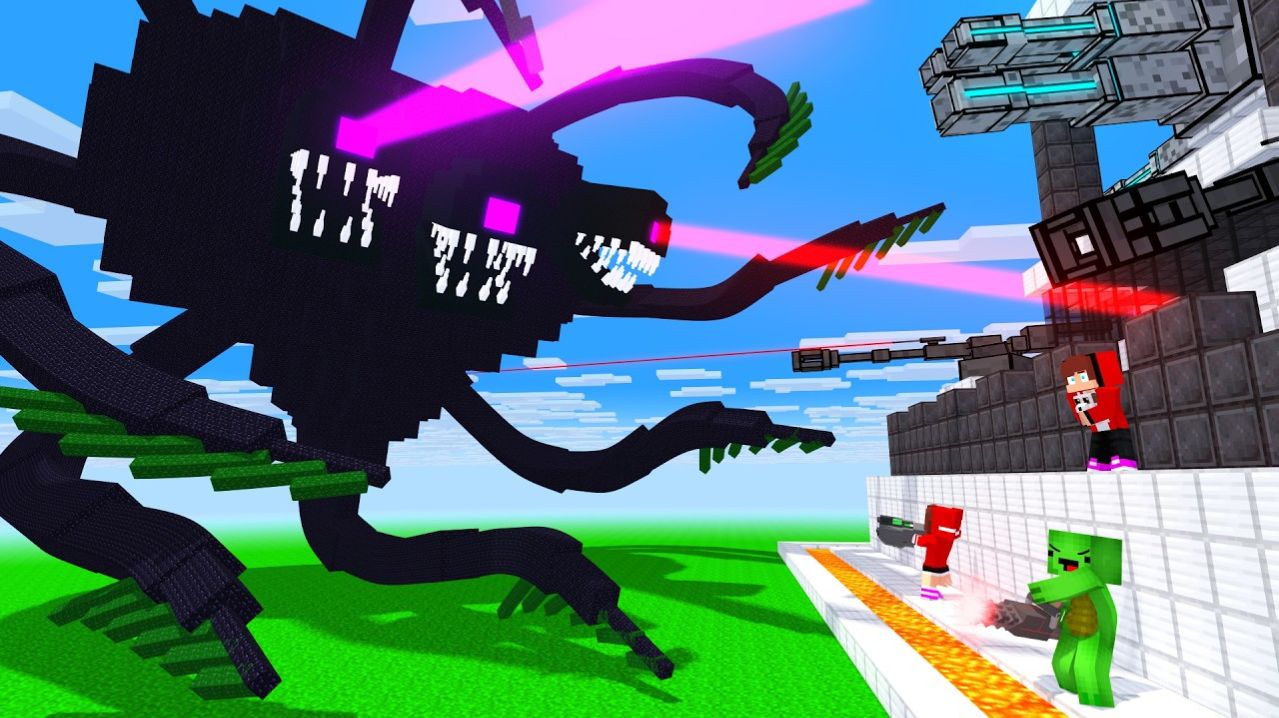 Босс Увядающей Бури против Джей Джей и Майки, охраняющих дом - Анимация для Майнкрафта