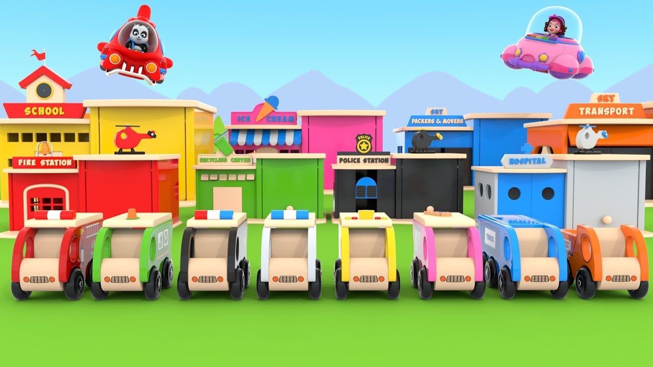 Пинки и Панда играют с игрушечными машинками и игрушками для гаража - Мультики для детей и малышей