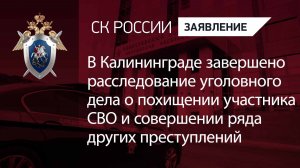 В Калининграде завершено расследование уголовного дела о похищении участника СВО