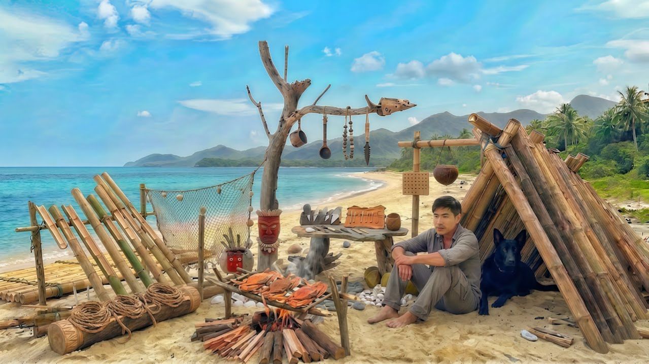 Выживание на необитаемом острове с собакой (1-я серия) / Без еды, без воды, только укрытие из мусора