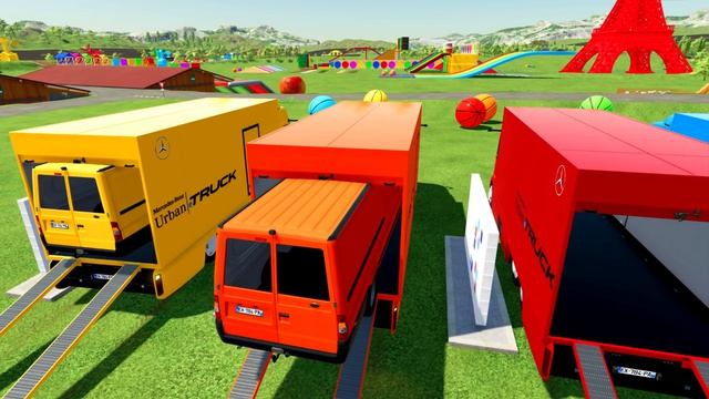 Мултьтики для детей . Мультики про машинки . Грузовики ездят по полю и перевозят автобусы .