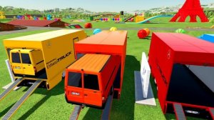 Мултьтики для детей . Мультики про машинки . Грузовики ездят по полю и перевозят автобусы .