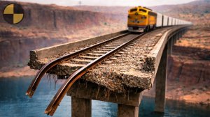 Поезда пересекают повреждённый мост | BeamNG Drive