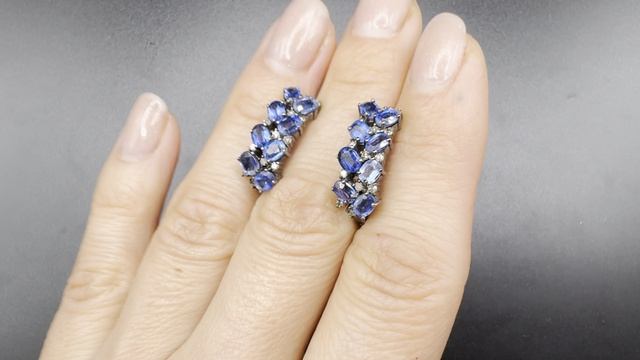 ХХХ282 Серьги с кианитами и брилл. высота 20мм вес серьги 3гр.  англ. замок