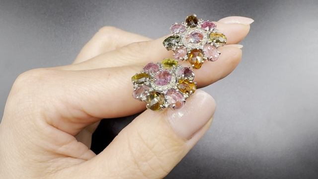 ХХХ272 Серьги с цветными турмалинами 7.98к и брилл 0.61к высота 23мм вес 7.27