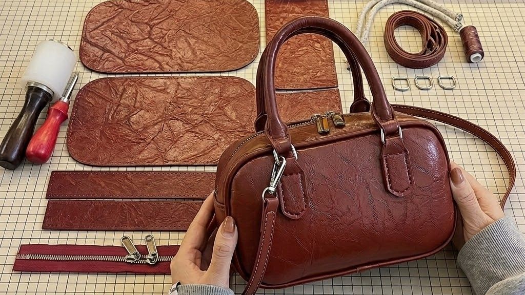 Как сшить сумку-боулинг из экокожи  Подробный видеоурок по готовому набору для рукоделия