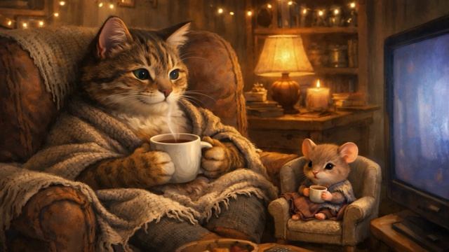 Уютная музыка для кошек | Вечер с чаем и телевизором